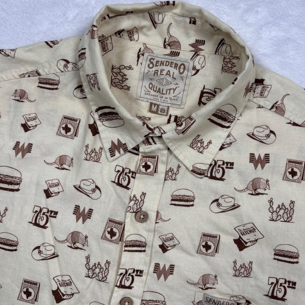 Whataburger Sendero Button Up Shirt Mens M Cowboy Drive Thru 75th Annivsary RARE